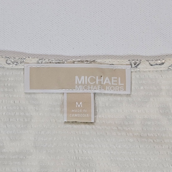 Michael Kors Top Womens Medium‎ Silver Glitter Paisley Short Sleeve Pullover - Picture 5 of 8